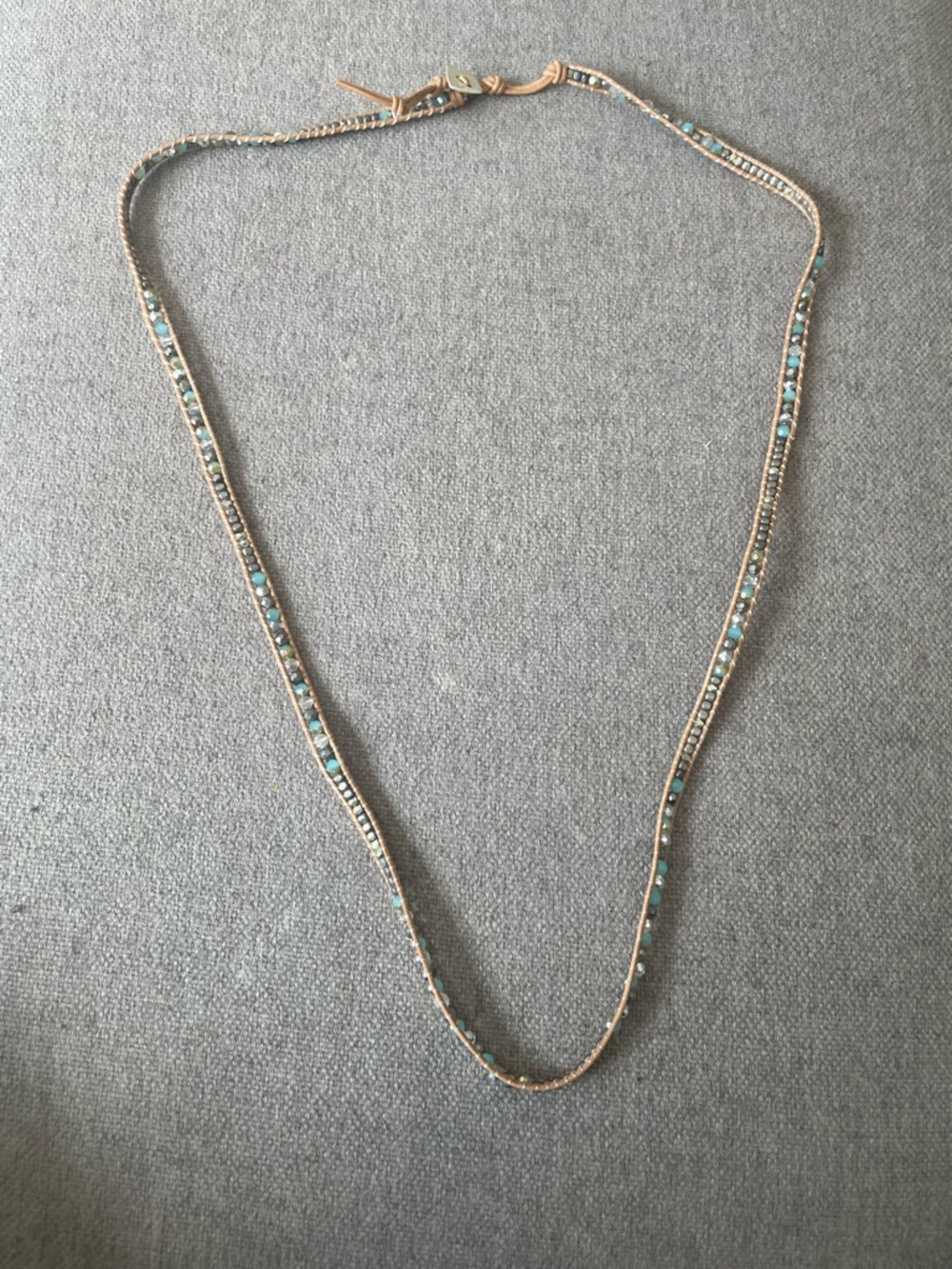 Nakamol Bead Leather Lariat Necklace Jewelry with Turquoise Bead Detailing